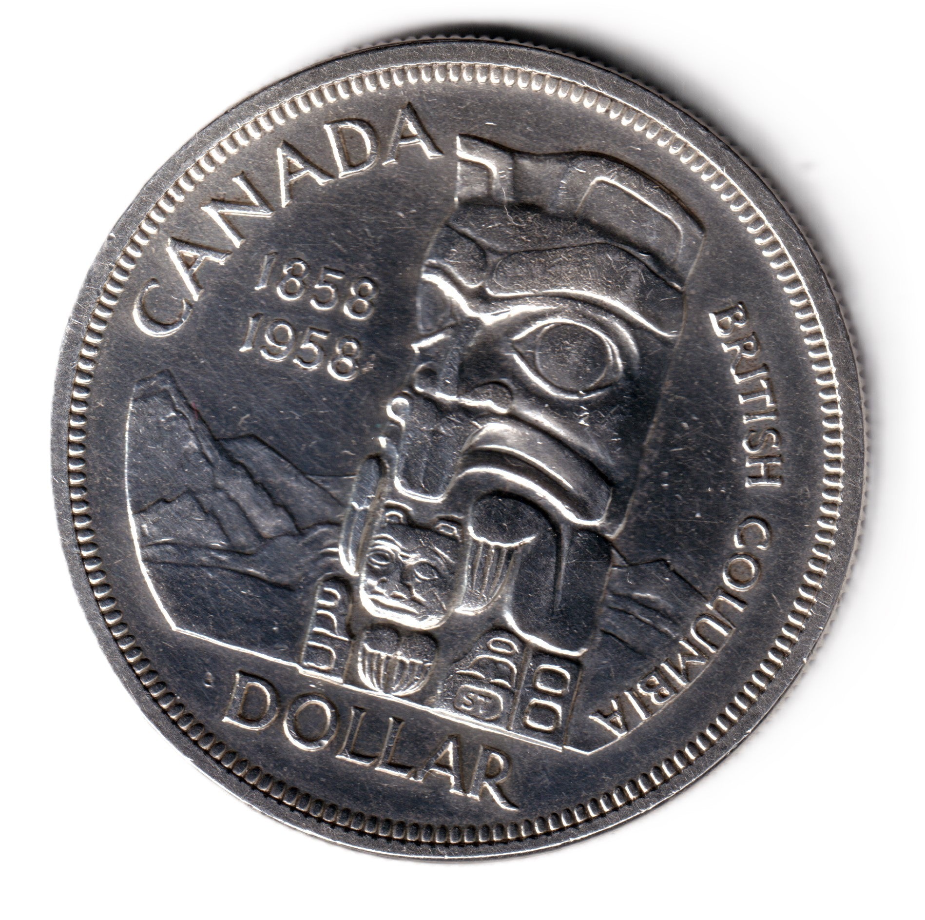 CANADA 1 dolar 1958 TOTEM Centenario de la Columbia Británica