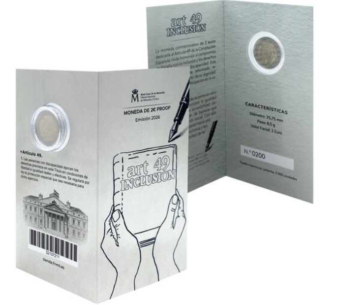 2 euros ESPAÑA 2026 CARTERITA 2 EURO PROOF ART.49 INCLUSION